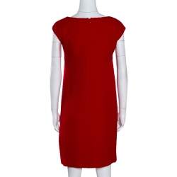 Pre Owned Valentino Red Textured Wool Bejewelled Sheath Dress M