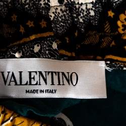 Pre Owned Valentino Green Floral Printed Silk Elasticised Waist Pants M 