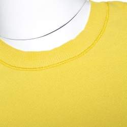 Pre Owned Valentino Yellow Knit & Lace Short Sleeve Top M 