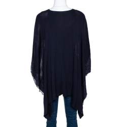 Pre Owned Valentino Black Wool Lace Trim Cape Top M