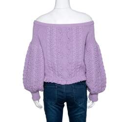 Pre Owned Valentino Lilac Wool Aran Knit Off Shoulder Sweater L