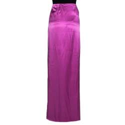 Pre Owned Valentino Fuchsia Silk Draped Maxi Skirt L