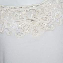 Pre Owned Valentino Off White Cotton Sequined Lace Trim Tank Top M
