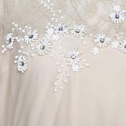 Pre Owned Valentino Beige Silk Floral Beaded Lace Yoke Gown L