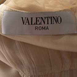 Pre Owned Valentino Beige Silk Floral Beaded Lace Yoke Gown L