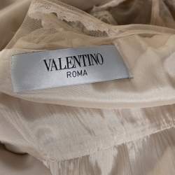 Pre Owned Valentino Beige Silk Floral Beaded Lace Yoke Gown L