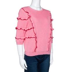 Pre Owned Valentino Pink Cotton Knit Ruffle Trim Sweater M 
