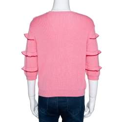Pre Owned Valentino Pink Cotton Knit Ruffle Trim Sweater M 