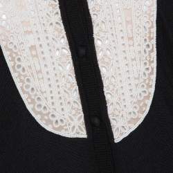 Pre Owned Valentino Black Silk Wool Blend Embellished Yoke Cardigan L