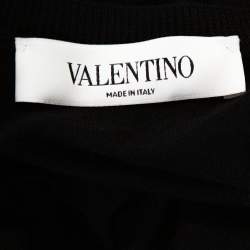 Pre Owned Valentino Black Silk Wool Blend Embellished Yoke Cardigan L