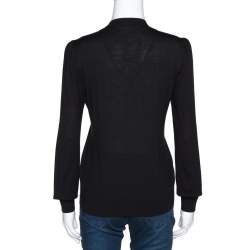 Pre Owned Valentino Black Silk Wool Blend Embellished Yoke Cardigan L