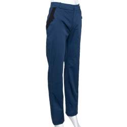 Pre Owned Valentino Navy Blue Cotton Crystal Detail Straight Leg Pants M
