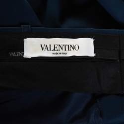 Pre Owned Valentino Navy Blue Cotton Crystal Detail Straight Leg Pants M