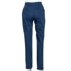 Pre Owned Valentino Navy Blue Cotton Crystal Detail Straight Leg Pants M