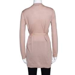 Pre Owned Valentino Blush Pink Wool & Lace Belted Cardigan XS