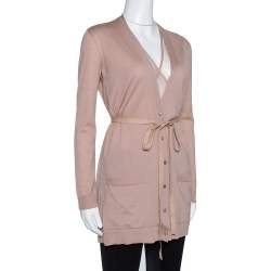 Pre Owned Valentino Blush Pink Wool & Lace Belted Cardigan XS