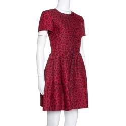 Pre Owned Valentino Red Wool & Silk Blend Leopard Print Short Dress S