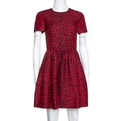 Pre Owned Valentino Red Wool & Silk Blend Leopard Print Short Dress S