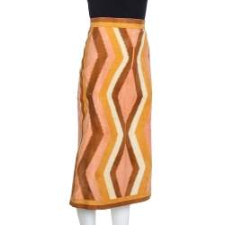 Pre Owned Valentino Peach Suede Patchwork Midi Skirt S