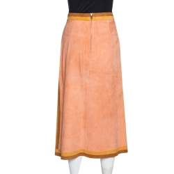 Pre Owned Valentino Peach Suede Patchwork Midi Skirt S
