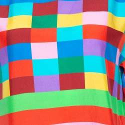 Pre Owned Valentino Multicolor Stripe & Check Print Silk Boxy Top S