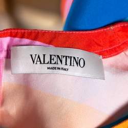 Pre Owned Valentino Multicolor Stripe & Check Print Silk Boxy Top S