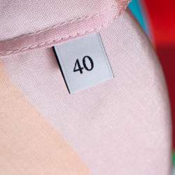 Pre Owned Valentino Multicolor Stripe & Check Print Silk Boxy Top S