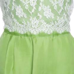 Pre Owned Valentino Lime Green Silk Contrast Lace Detail Sheath Dress L