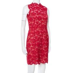 Pre Owned Valentino Red Lace Bow Detail Sleeveless Sheath Dress M
