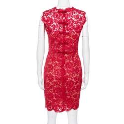 Pre Owned Valentino Red Lace Bow Detail Sleeveless Sheath Dress M