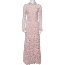 Pre Owned فستان فالنتينو أكمام طويلة دانتيل زهور وردي فاتح M