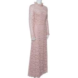 Pre Owned فستان فالنتينو أكمام طويلة دانتيل زهور وردي فاتح M