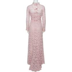 Pre Owned فستان فالنتينو أكمام طويلة دانتيل زهور وردي فاتح M