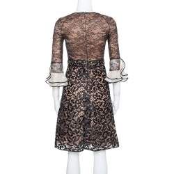 Pre Owned Valentino Black Lace Overlay Flute Sleeve Midi Dress S