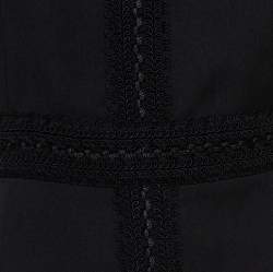 Pre Owned Valentino Black Silk Wool Tonal Lace Trim Sheath Dress L
