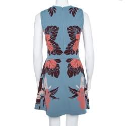 Pre Owned Valentino Slate Blue Floral Jacquard Sleeveless Dress M