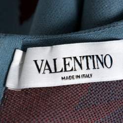 Pre Owned Valentino Slate Blue Floral Jacquard Sleeveless Dress M