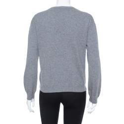 Pre Owned Valentino Grey Cashmere Blend Logo Intarsia Crewneck Sweater M