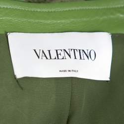 Pre Owned Valentino Green Leather & Lace Belted Trench Coat M