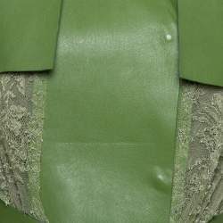 Pre Owned Valentino Green Leather & Lace Belted Trench Coat M