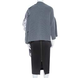 Pre Owned Valentino Grey Rib Knit & Lace Trim Wrap Cardigan XL 