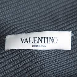Pre Owned Valentino Grey Rib Knit & Lace Trim Wrap Cardigan XL 