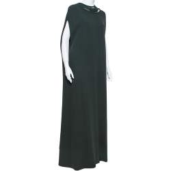 Valentino Dark Green Crepe Corded Neckline Caped Maxi Dress L