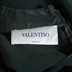 Valentino Dark Green Crepe Corded Neckline Caped Maxi Dress L