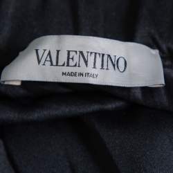 Pre Owned Valentino Black Logo Printed Jersey Pleated Midi Skirt L