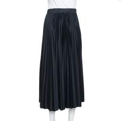 Pre Owned Valentino Black Logo Printed Jersey Pleated Midi Skirt L