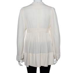 Pre Owned Valentino Cream Silk & Lace Pintuck Detail Tunic M