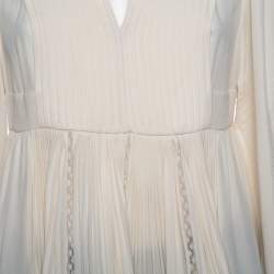 Pre Owned Valentino Cream Silk & Lace Pintuck Detail Tunic M