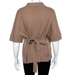 Pre Owned Valentino Vintage Beige Cashmere Belted High Neck Cardigan S