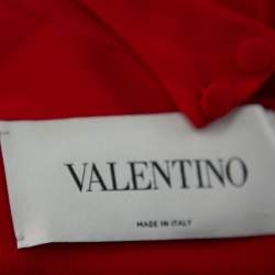 Pre Owned Valentino Red Silk Neck Tie Detail  Pleated Midi Dress S